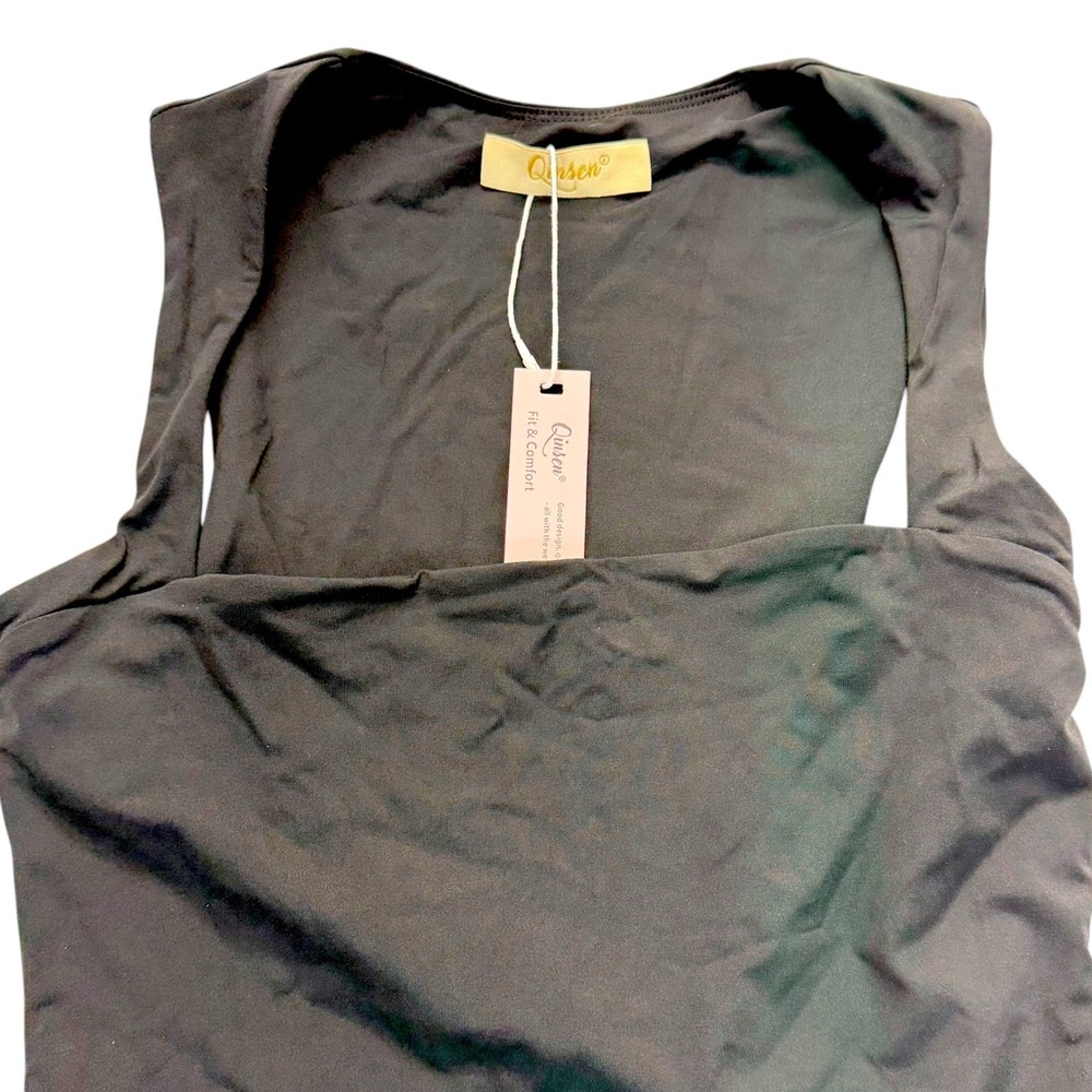 Quinsen Black Square Neck Bodysuit Womens Size Small Sleeveless Stretch - Picture 4 of 7